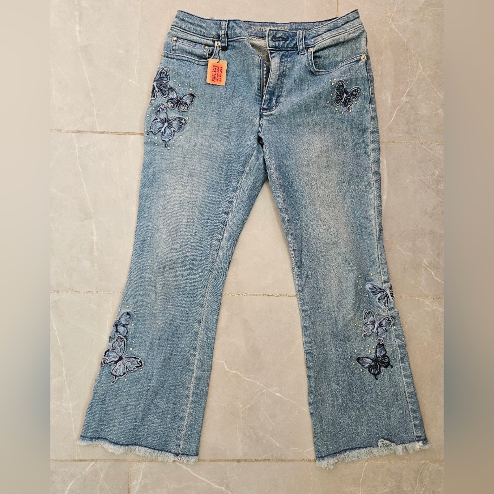 Michael Kors Light Blue Flare Jeans with Butterfly Detail